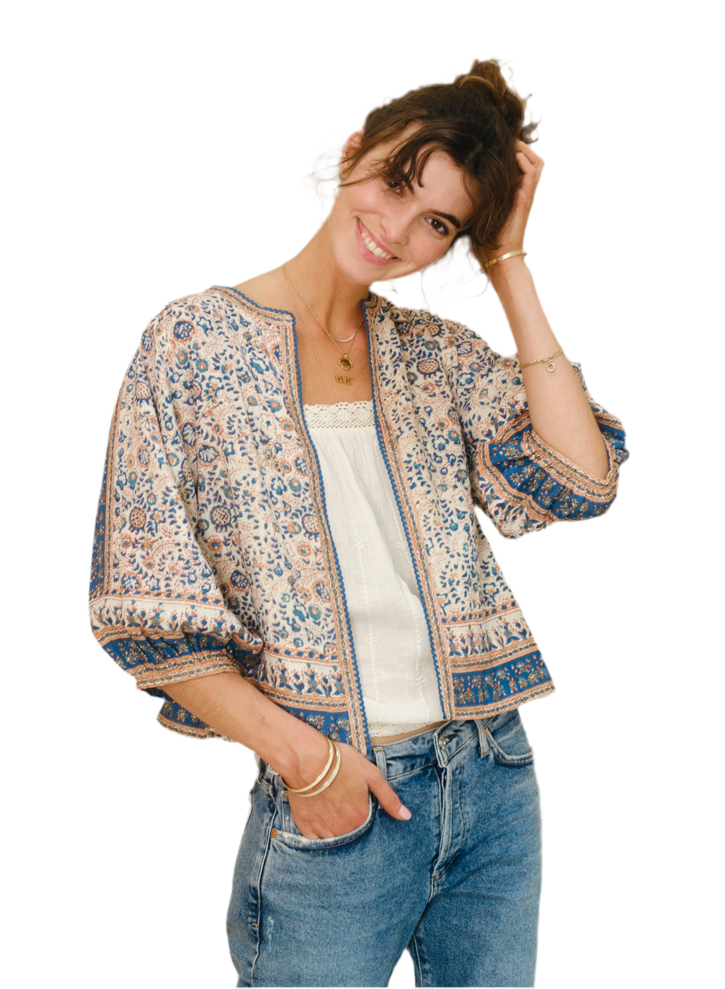 Cass Print Jacket- Navy