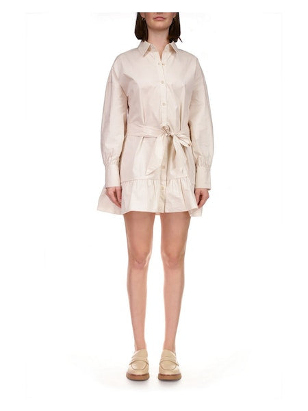 Tiered Tie Waist Shirt Dress- Marshmallow