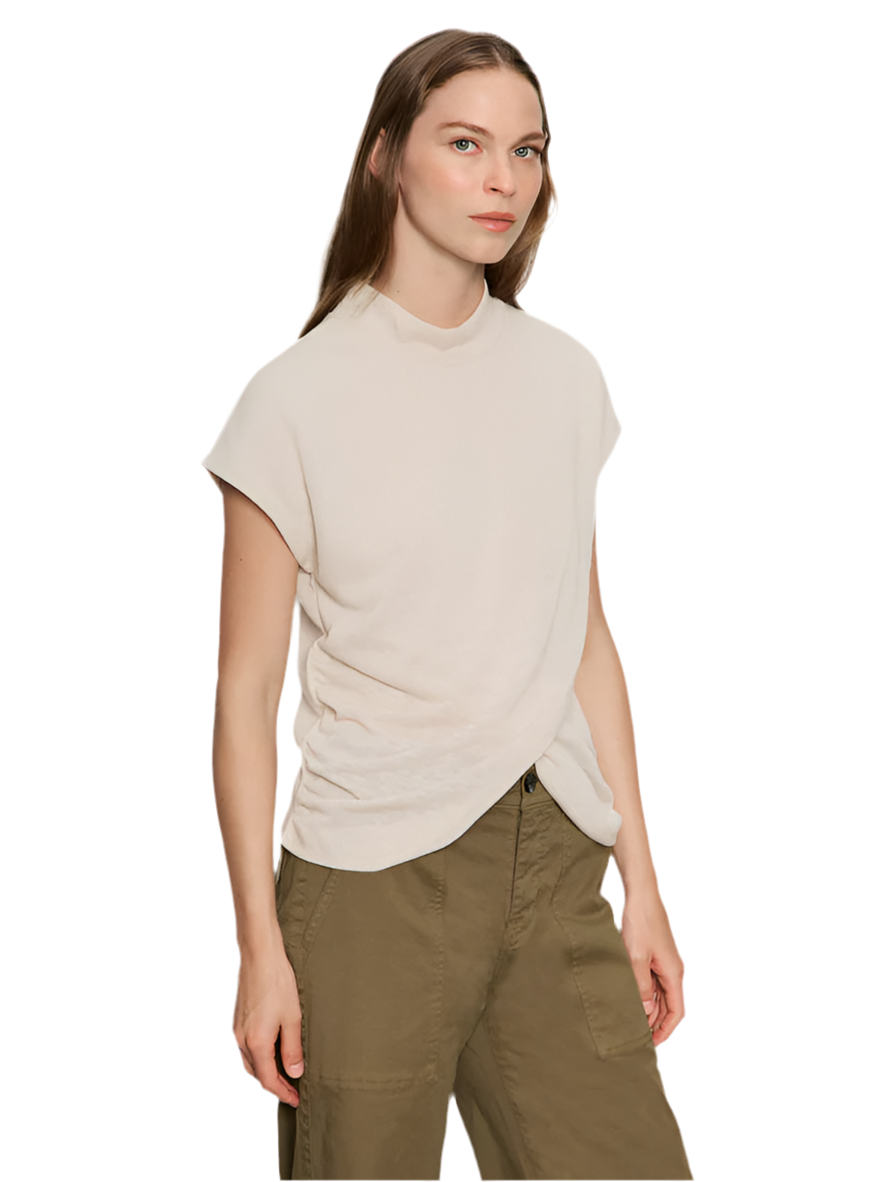 Draped Sleeveless Mockneck- Mother of Pearl