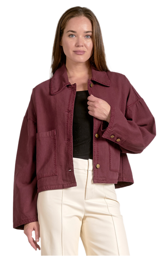 Button Down Swing Barn Jacket- Plum