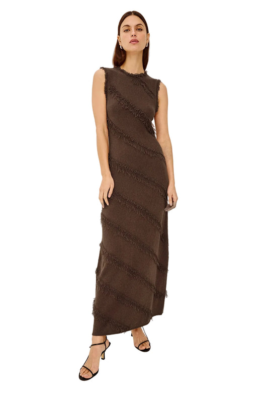 Claudia Fringe Midi Dress- Cinnamon