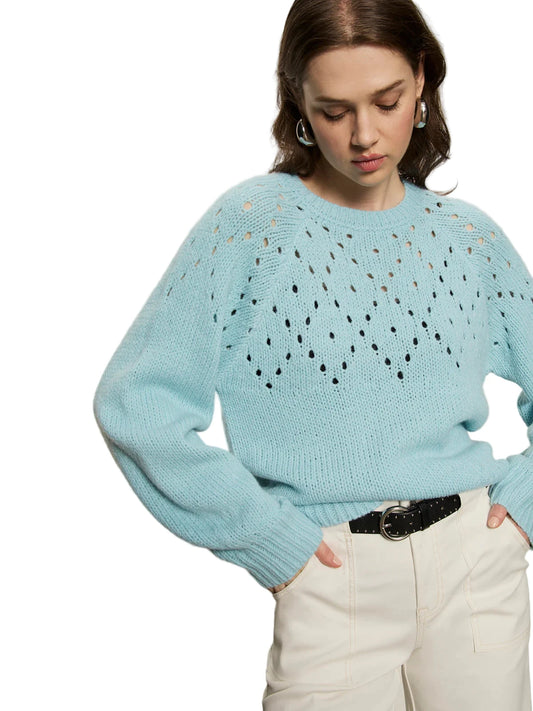Femme Openwork Sweater- Aquamarine