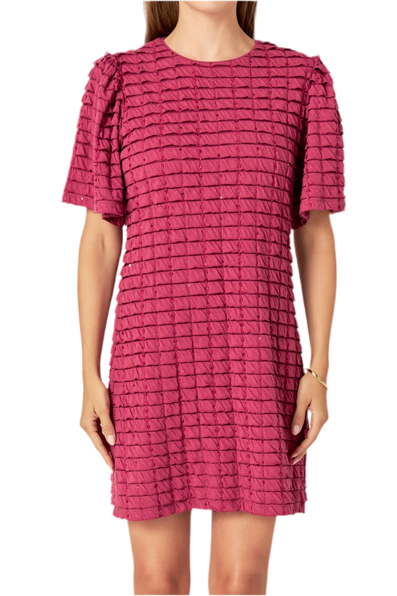 Tiered Jersey Mini Dress- Berry