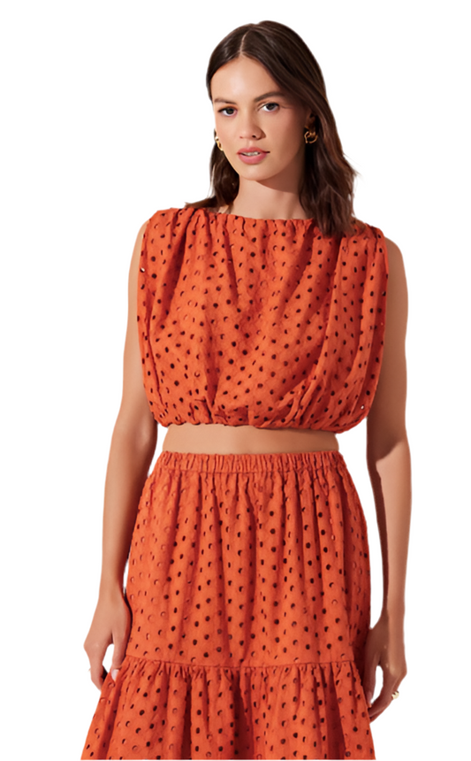 Nalley Cropped Eyelet Top- Rust