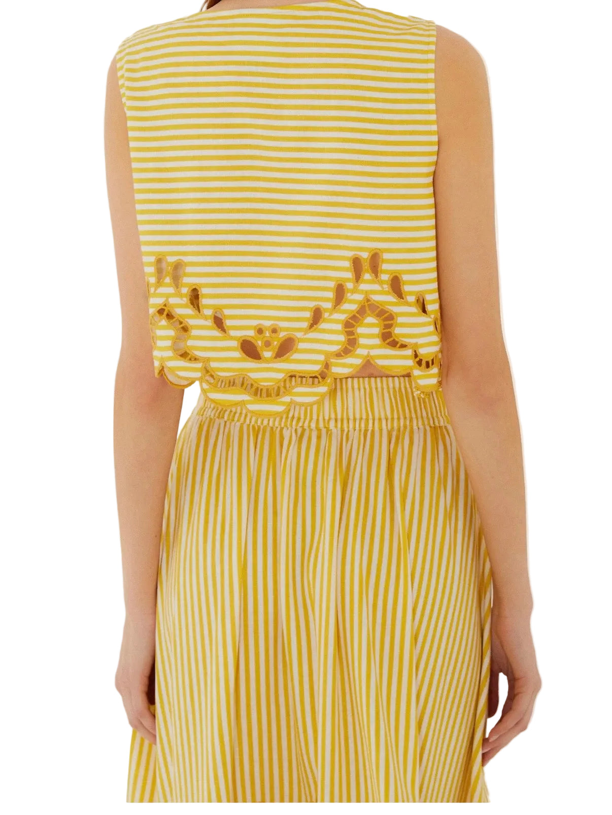 Bicolor Striped Richilieur Sleeveless Top- Yellow