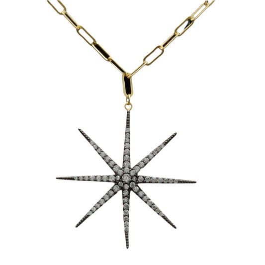 Pave Starburst Necklace- Gold