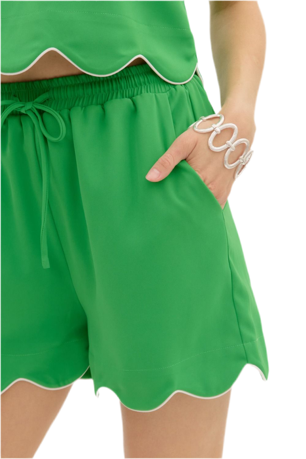 Scallop Tie Waist Short- Green