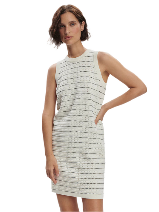 Mindy Contrast Stitch Knit Dress- Egret