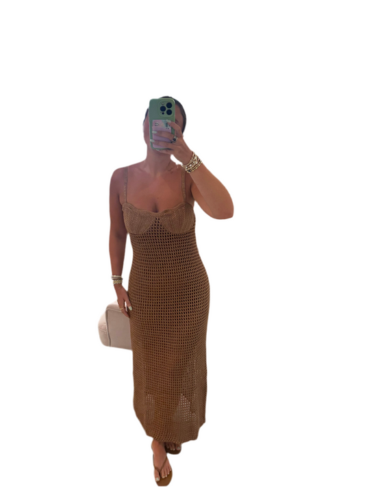 Crochet Shell Midi Dress- Bronze