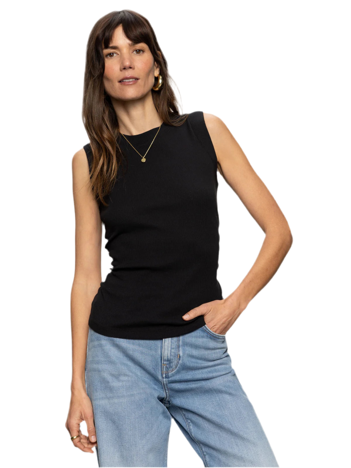 Ribbed Ruched Tank- Black