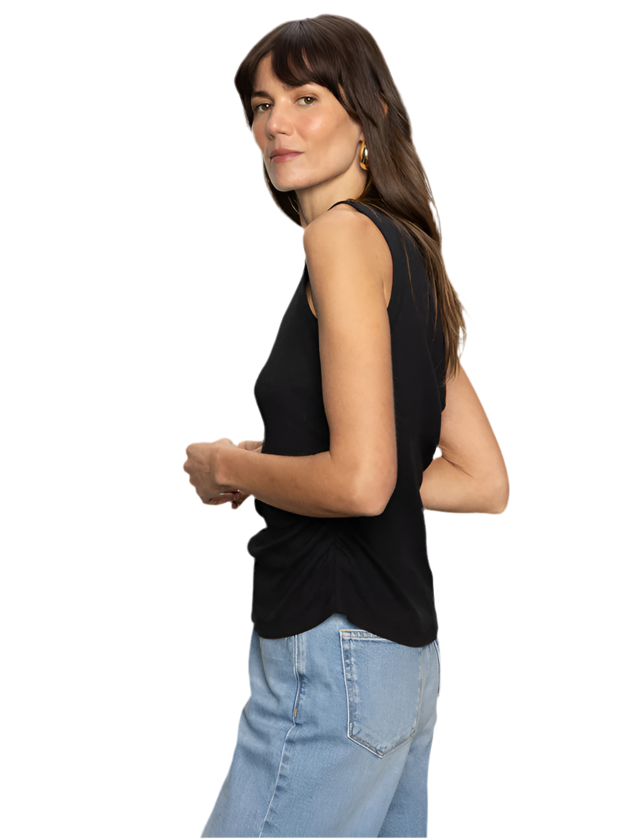 Ribbed Ruched Tank- Black