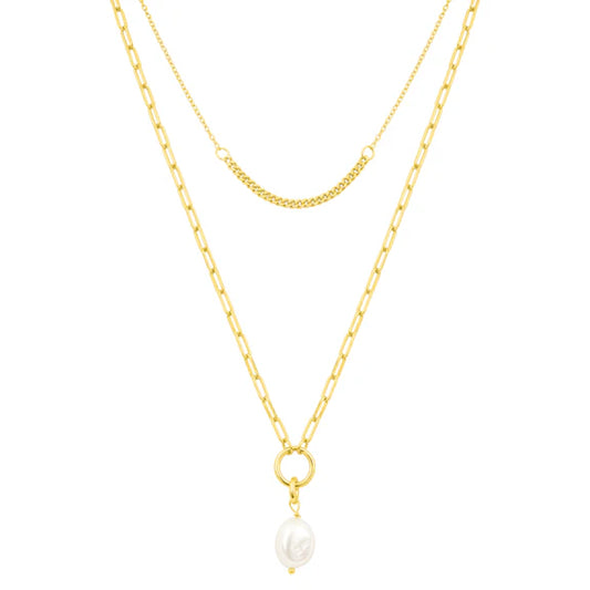 Emily Pearl Layer Necklace- Gold