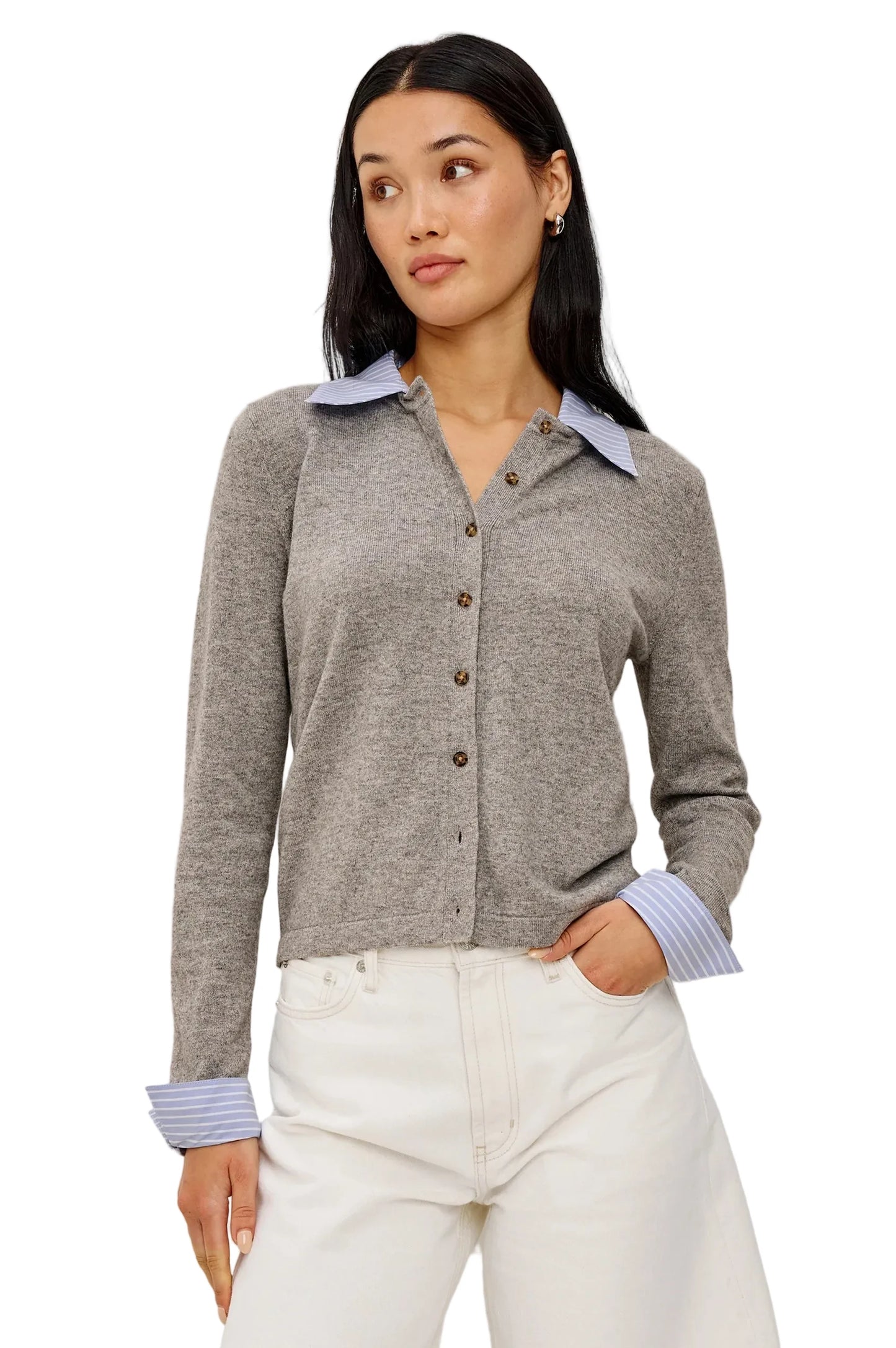 Eryn Collared Cardigan- Heather Grey
