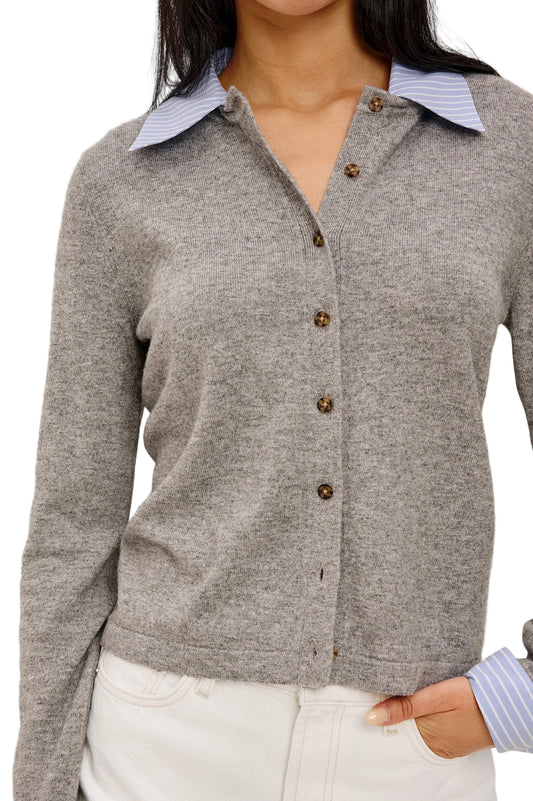 Eryn Collared Cardigan- Heather Grey