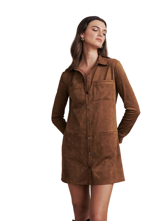 Kingston Long Sleeve Suede Dress- Taupe