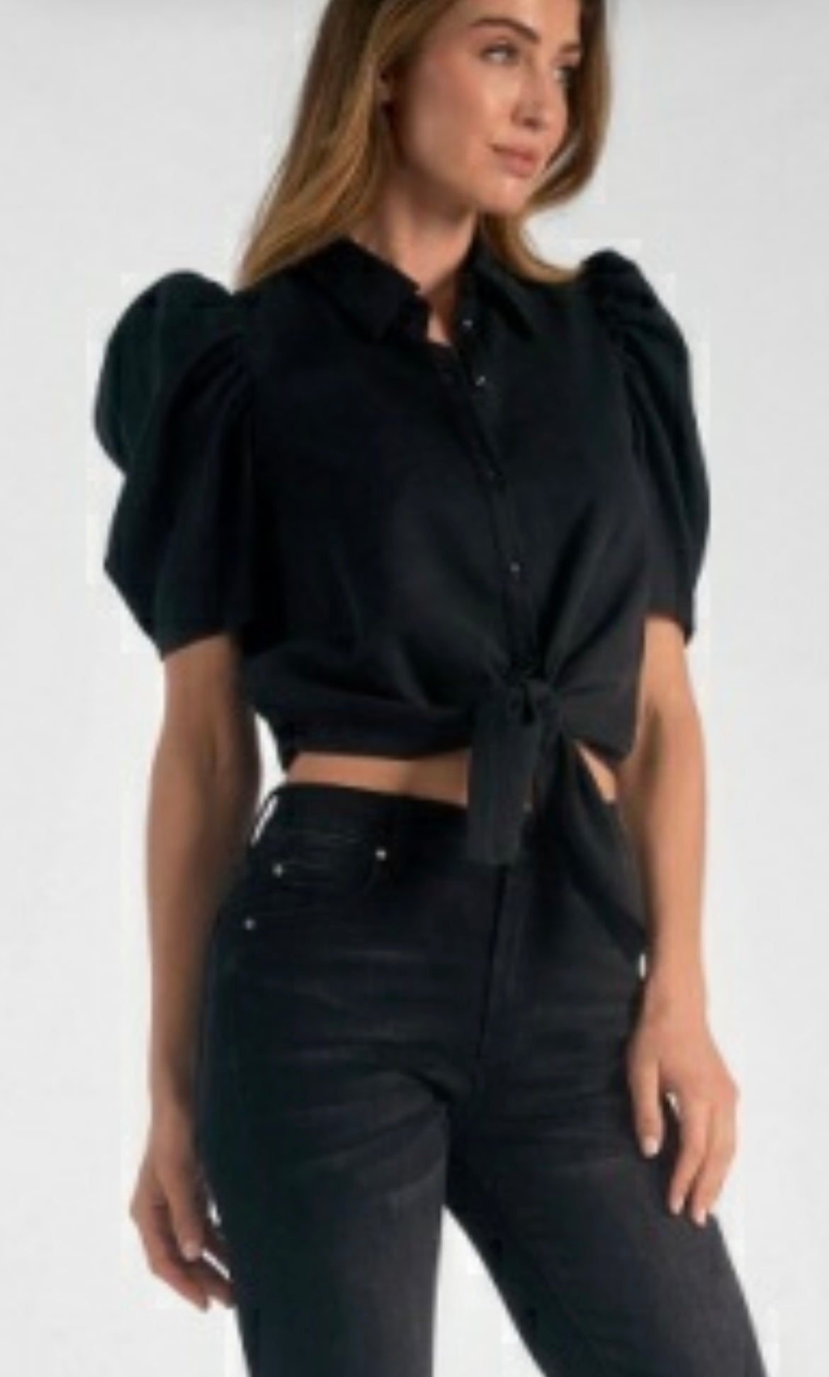 Puff Sleeve Tie Front Top