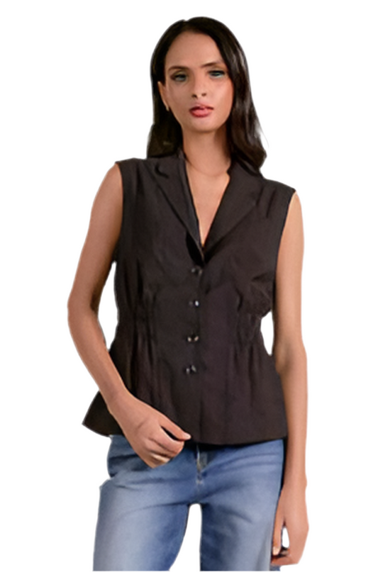 Vest with Cinched Waist- Black