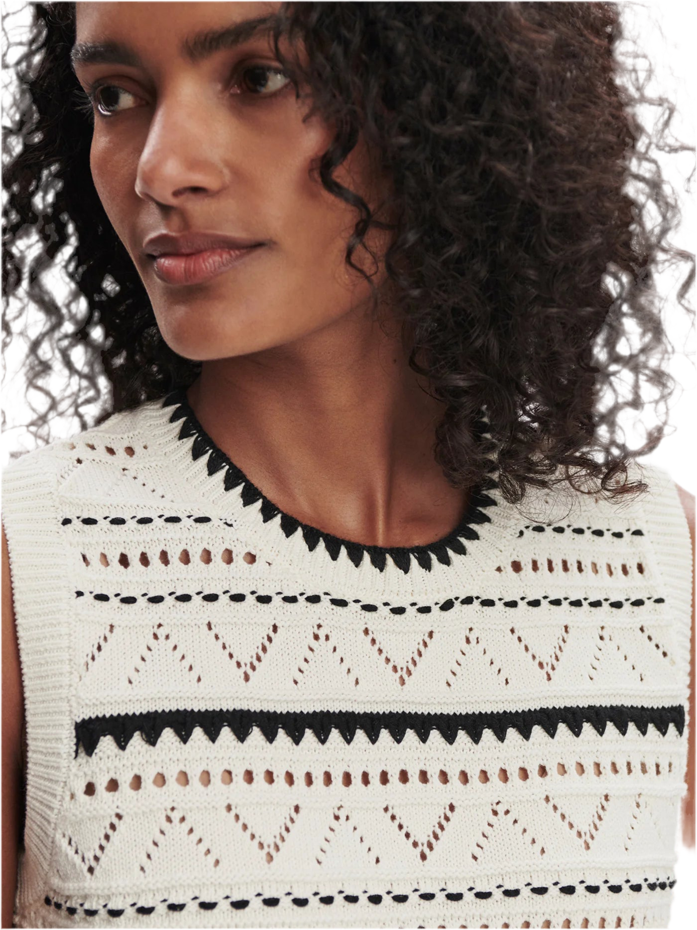 Athena Pointelle Knit Vest- Egret