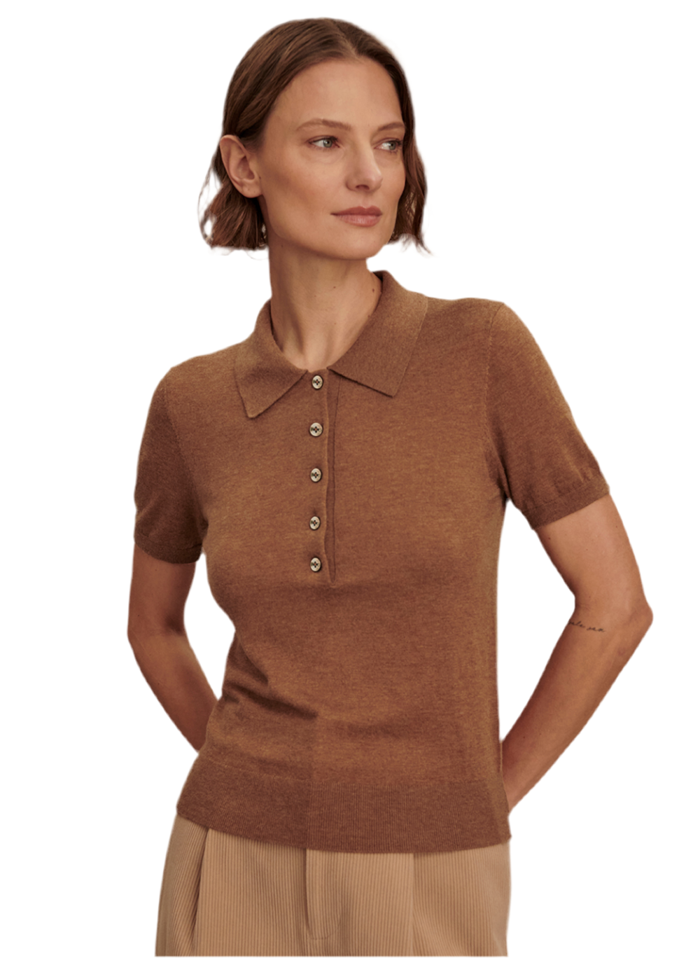 Toni Fine Knit Polo- Deep Sand