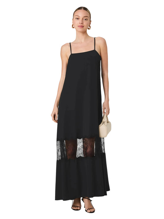 Quinn Crepe Lace Maxi Dress- Black