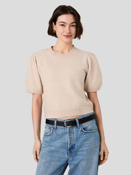 Yulia Knit Puff Sleeve Top- Oatmeal