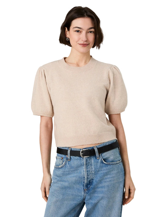 Yulia Knit Puff Sleeve Top- Oatmeal