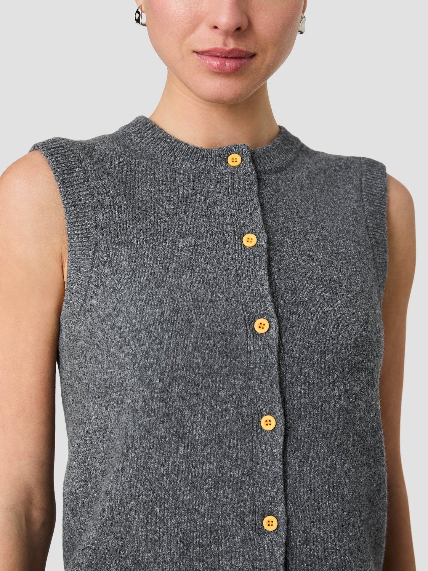 Aleyna Button Down Sleeve Top- Grey
