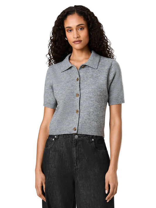 Suzie Knit Collar Top- Grey