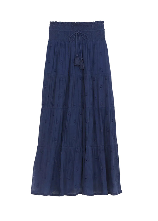 Frani Embroidered Maxi Skirt- Indigo