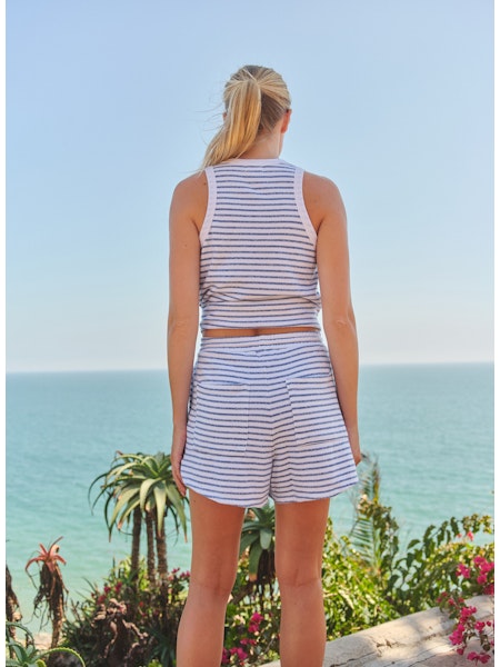 Striped Track Short- White/Blue
