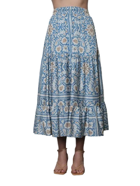 Amelia Tiered Midi Skirt- Dusty Blue