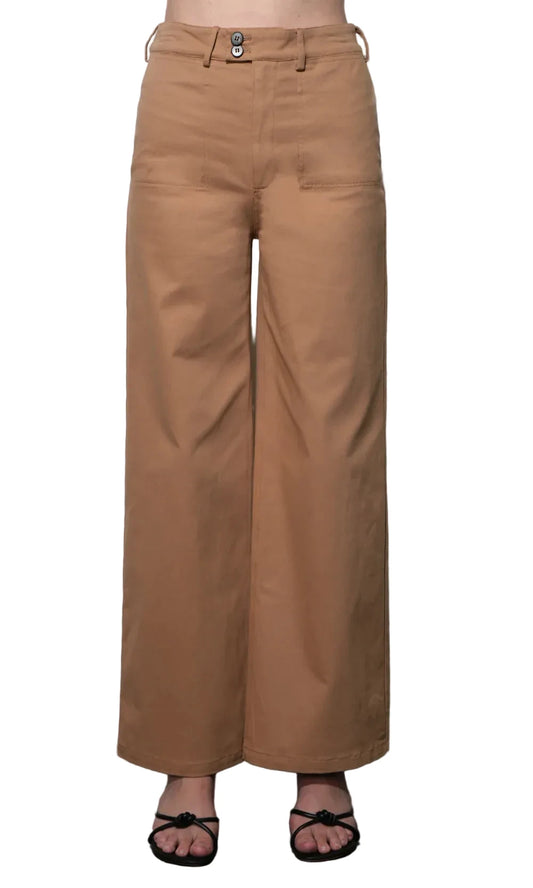Jennsen Cotton Canvas Wide Leg Pant- Tan