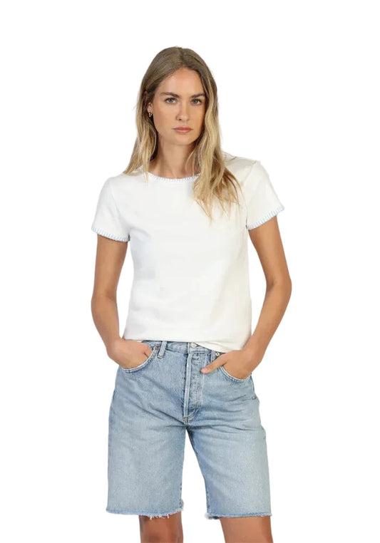 Brooks Blanket Stitch Tee- White