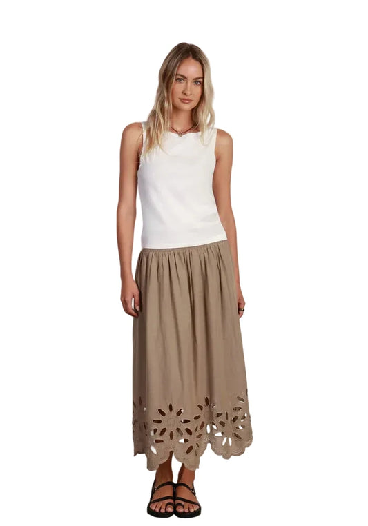 Anna Eyelet Hem Skirt- Olive