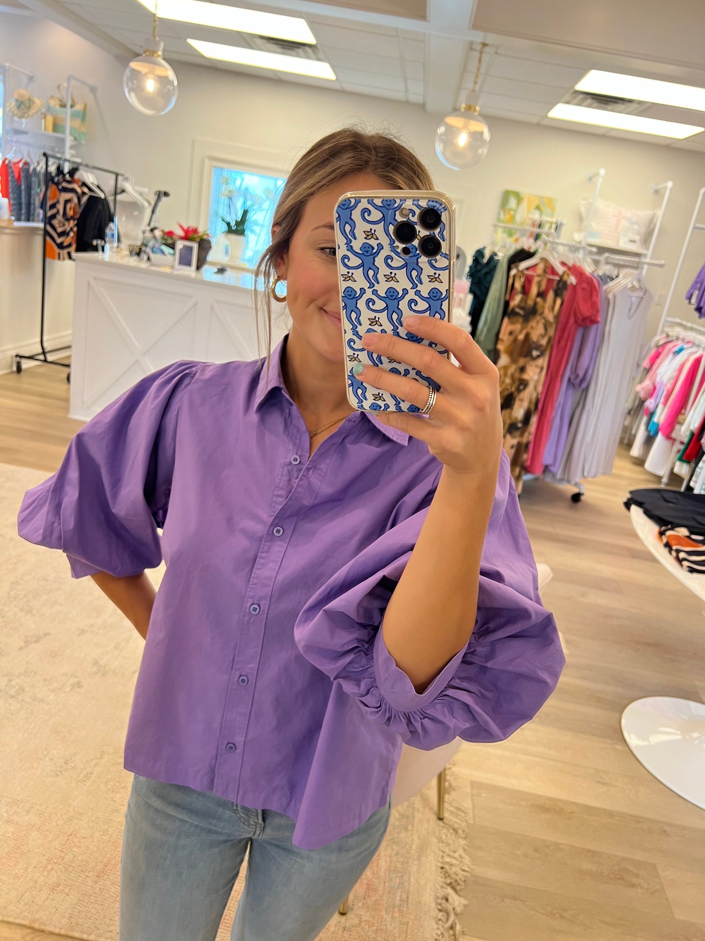 Poplin Puff Sleeve Shirt- Iris