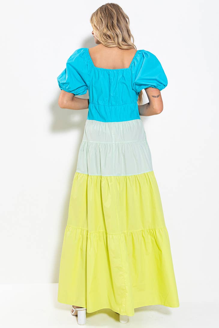 Colorblock Tiered Maxi Dress
