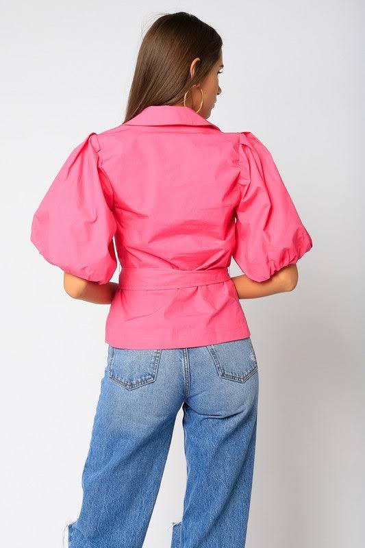 Wrap Collared Top- Pink