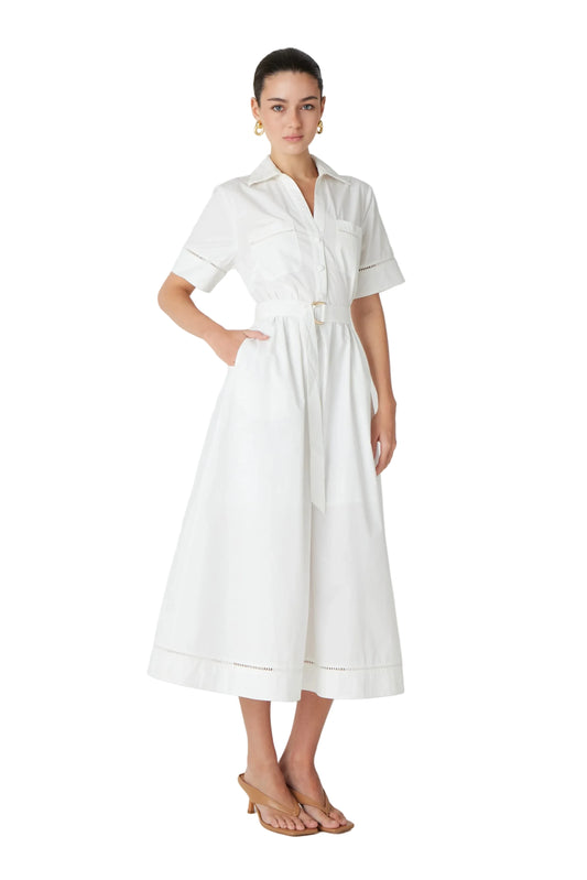Colton Belted Midi Dres- White