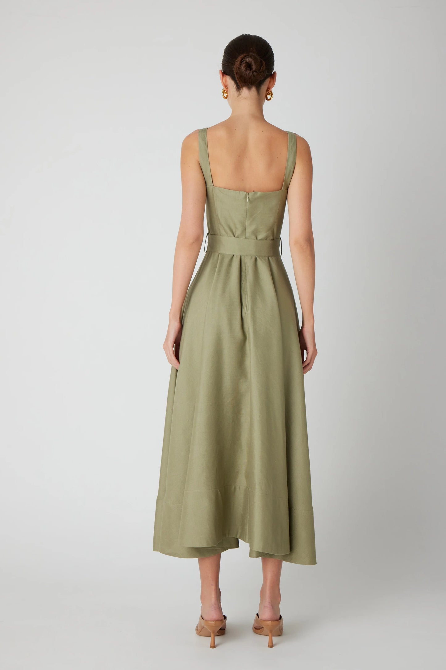 Eloise Linen Belted Dress- Sage Green