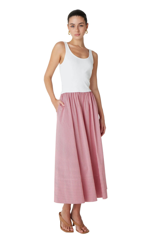 Gracen Midi Dress- Red/White
