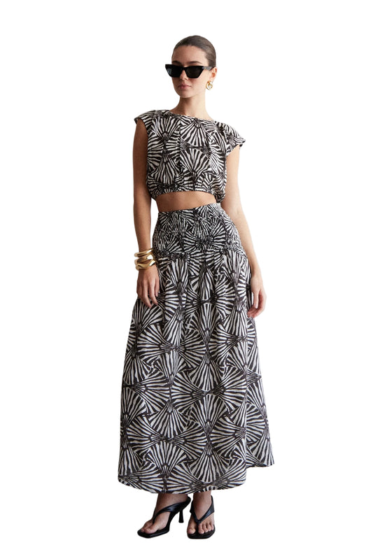 Azelea Linen Top & Skirt Set- Black/White