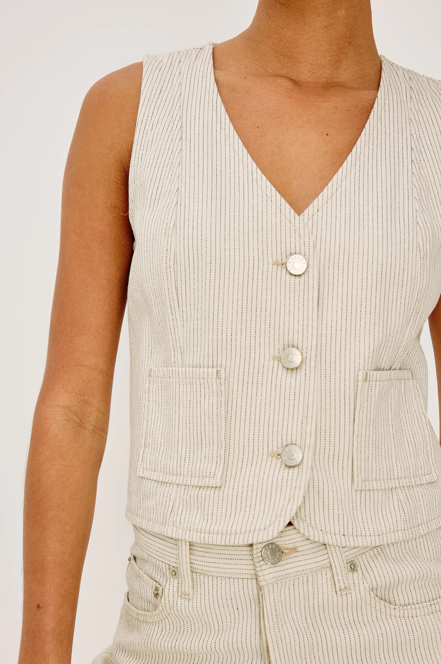 La Jolla Button Down Vest- Ecru