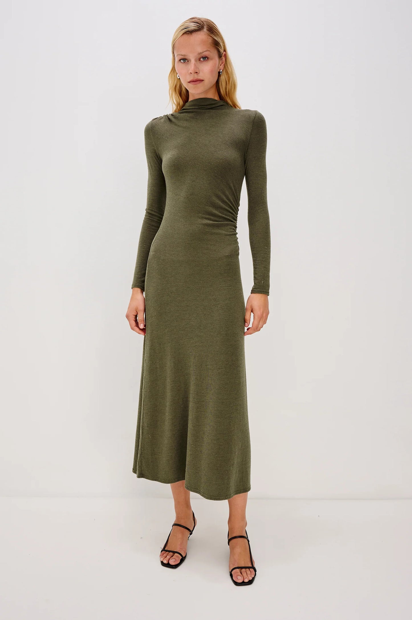 Margaret Fitted Midi Dress- Heather Olive