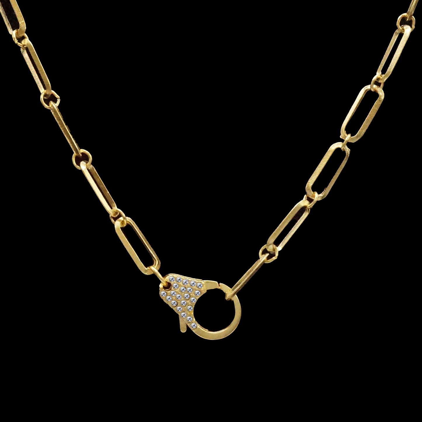 Paperclip chain with pave' lobster claw clasp- Gold