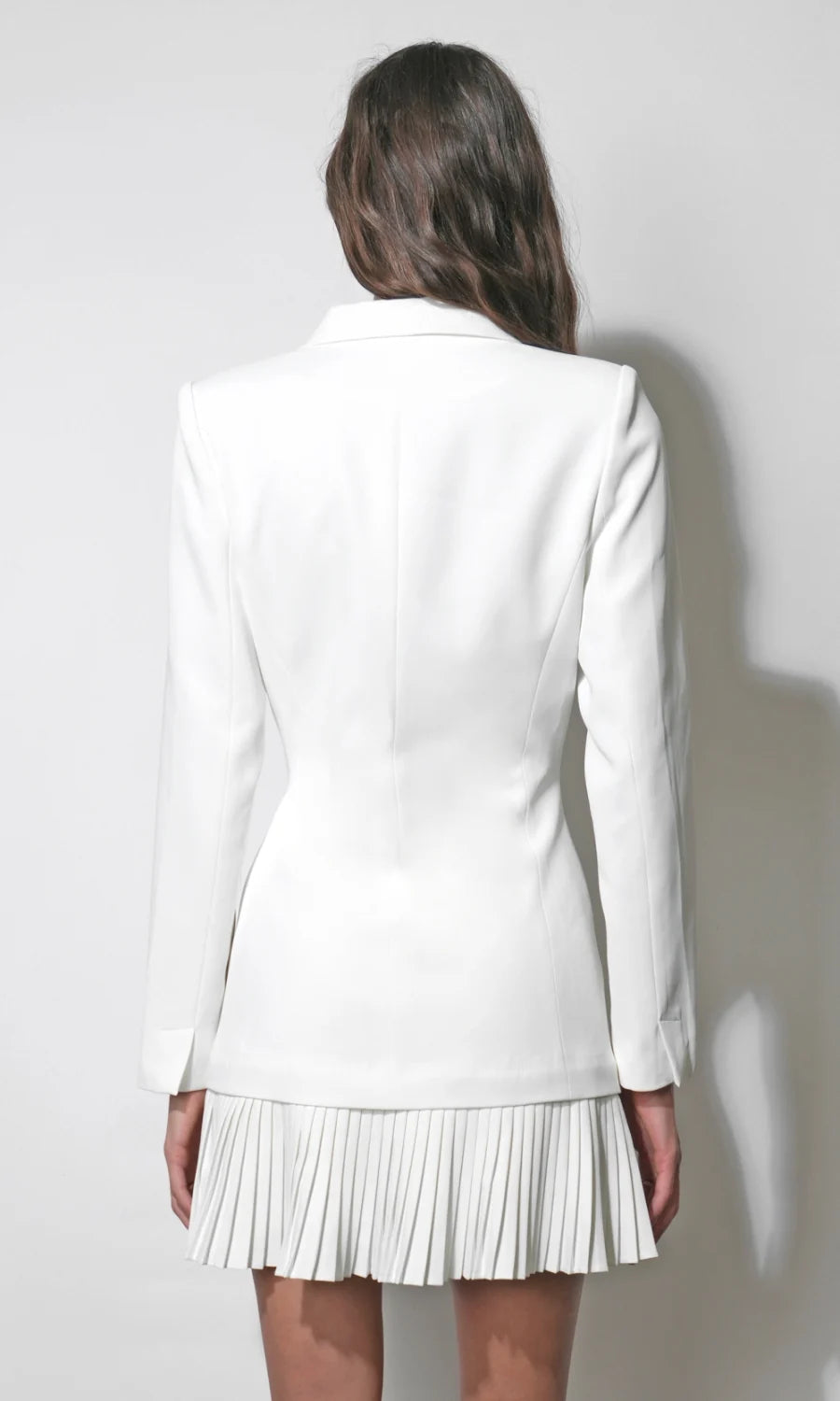 Ophelia Pleated Skirt Blazer Dress- White