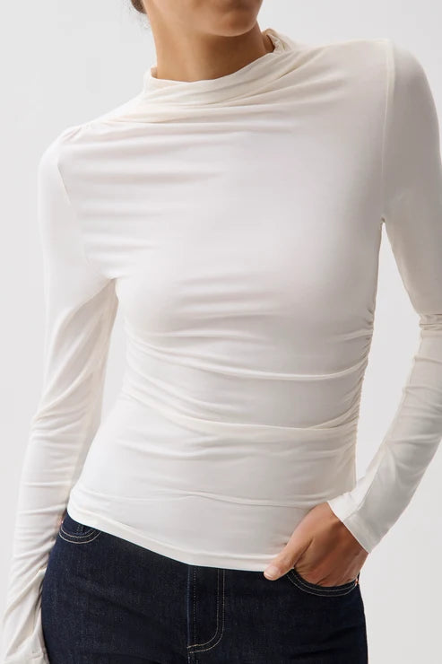 Nathalia Draped Mock Neck Top- Soft White
