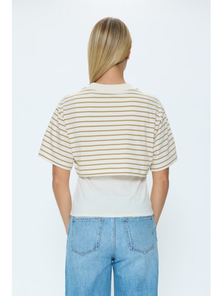 Camryn Double Tee- Tan/Ecru