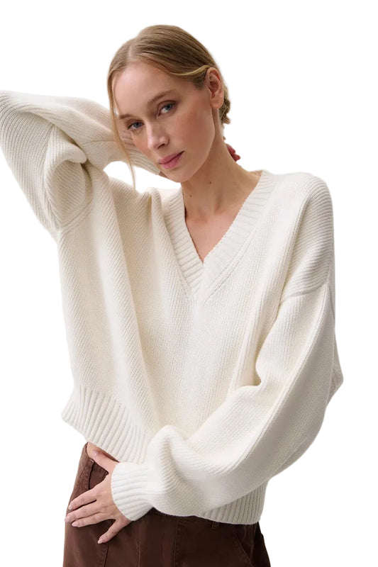 Nika V Neck Sweater- White