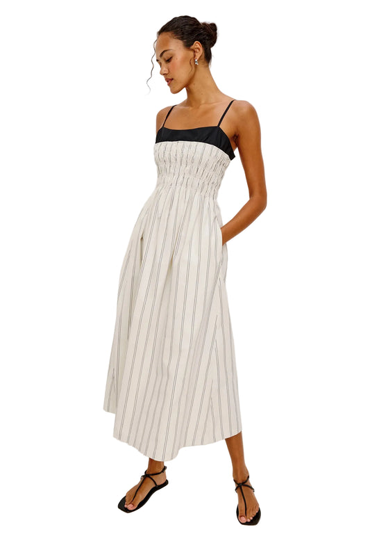 Primose Smocked Bodice Midi Dress- Palma Stripe