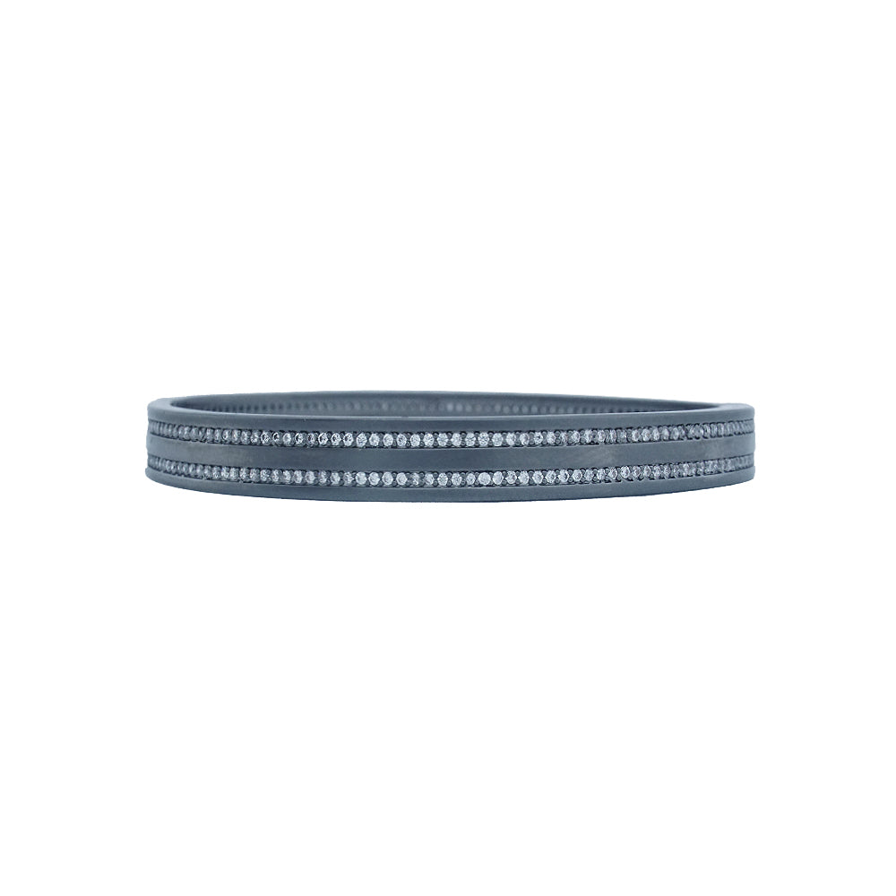 Thin bracelet with double horizontal pave lines- Black Gunmetal